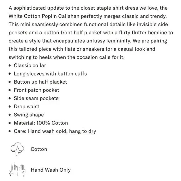 TUCKERNUCK White Cotton Poplin Callahan Shirt Dress NWT Size Large - Picture 10 of 12